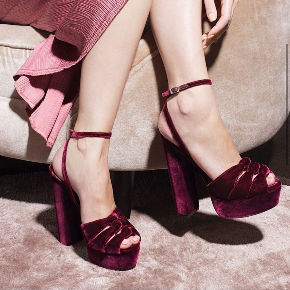 Aquazzura velvet Mira platform heels — burgundy